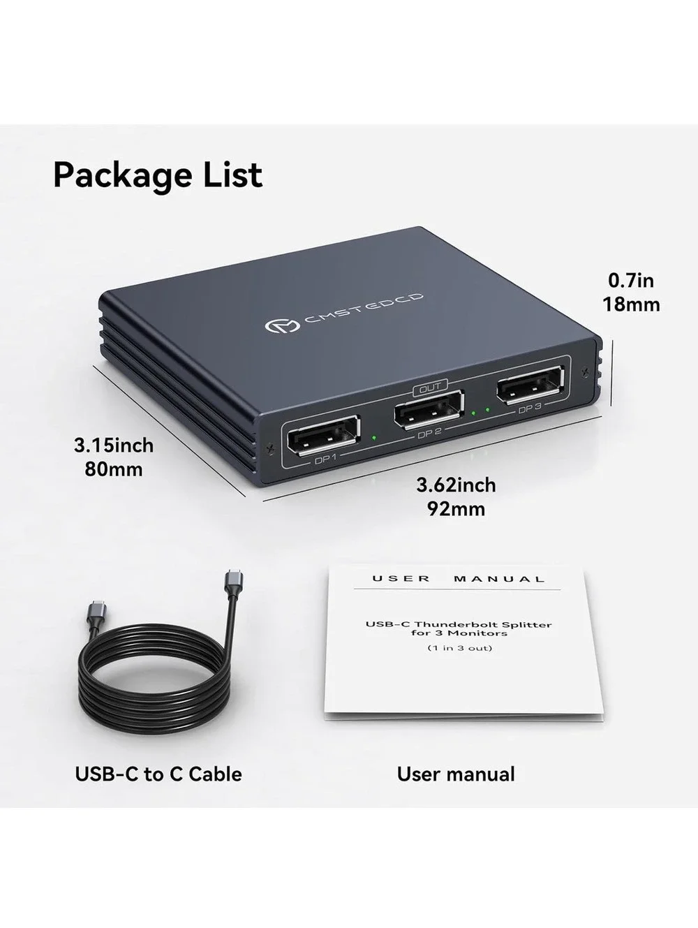 USB-C to Triple DisplayPort 4K 60Hz MST Splitter Adapter with 100W PD